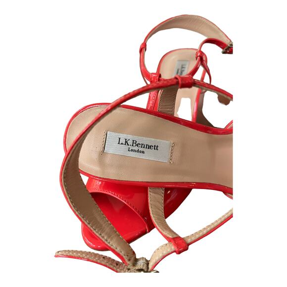 NEW LK Bennett London Quinn Heels Sandal T-Strap Peep Toe Red-Orange Size 37 - Picture 6 of 7